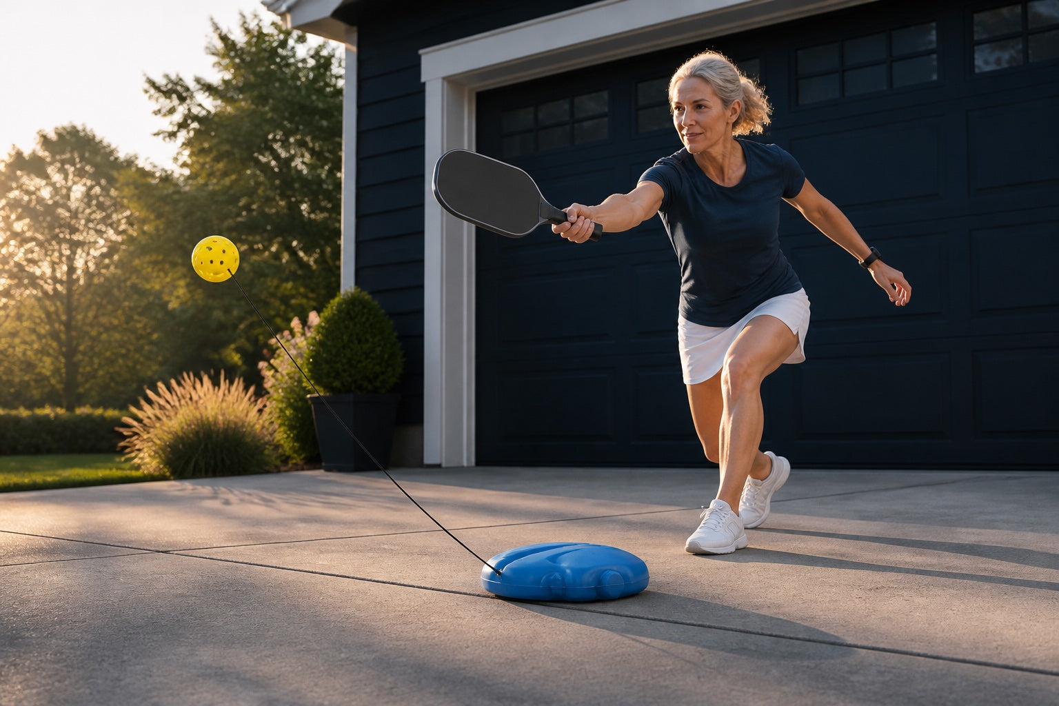 A player practicing with the paddlivo rebound trainer at home